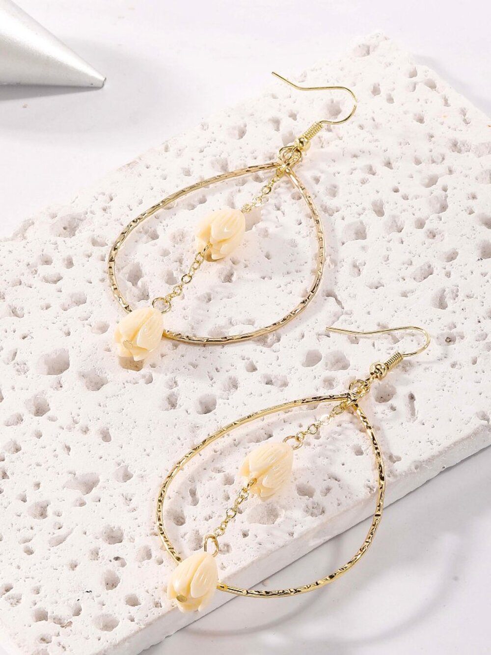 Ivory Pikake Dangle Hoop Earrings